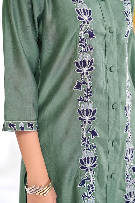 Deepti Chanderi Olive Co-Ord Set - BulBul