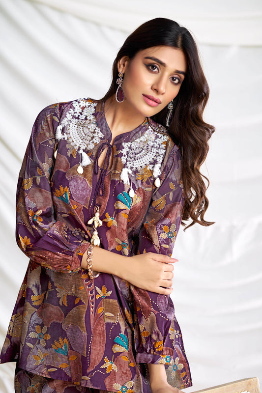 Nilisha Purple Chanderi Co-Ord Set - BulBul