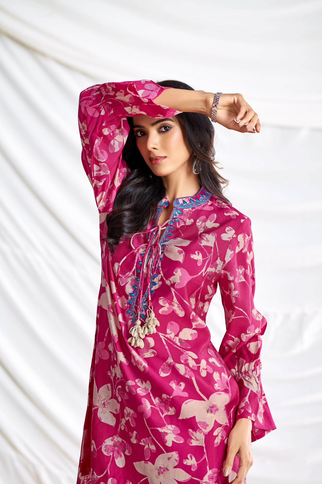 Preha Fuschia Chanderi Co-Ord Set - BulBul