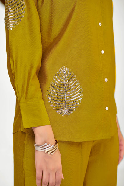 Saroj Mustard Chanderi Co-Ord Set - BulBul