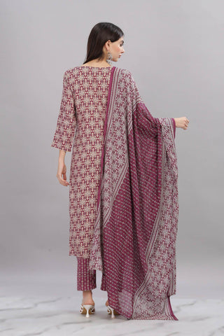 Firdous Rayon Maroon Kurta Set with Dupatta - BulBul
