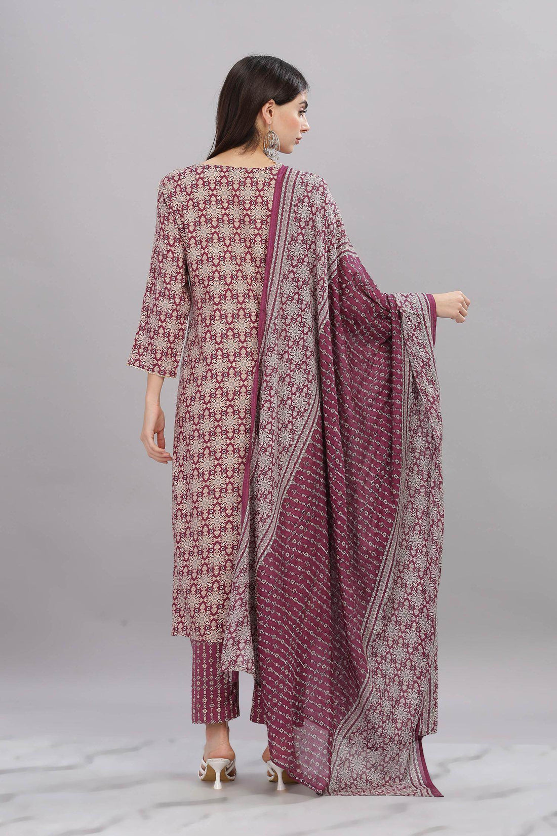 Firdous Rayon Maroon Kurta Set with Dupatta - BulBul