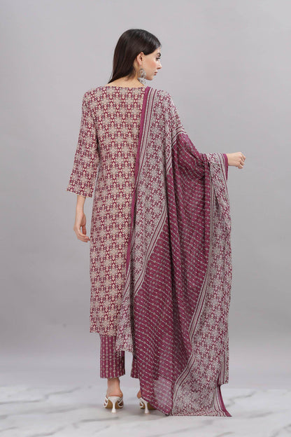 Firdous Rayon Maroon Kurta Set with Dupatta - BulBul