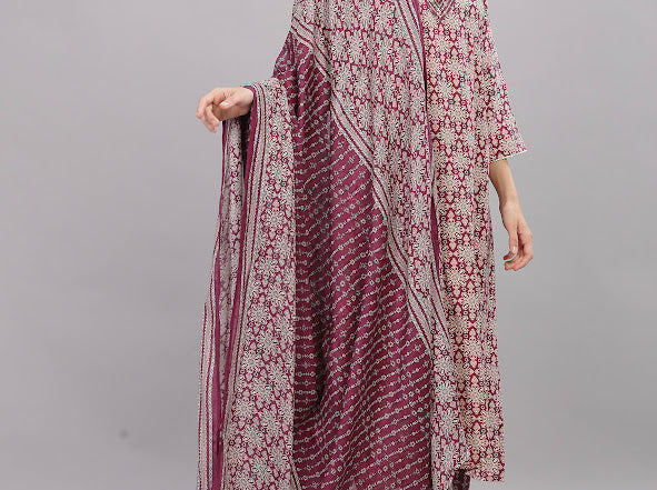 Firdous Rayon Maroon Kurta Set with Dupatta