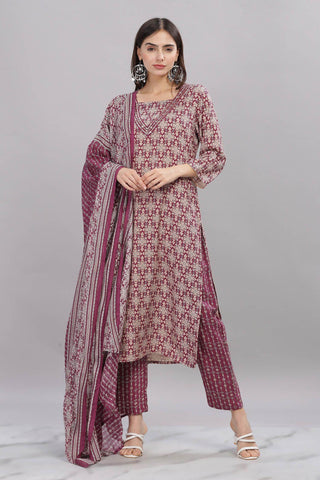 Firdous Rayon Maroon Kurta Set with Dupatta - BulBul