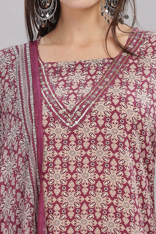 Firdous Rayon Maroon Kurta Set with Dupatta - BulBul