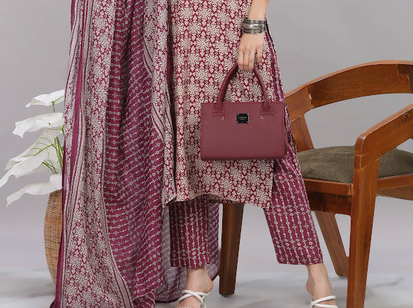 Firdous Rayon Maroon Kurta Set with Dupatta