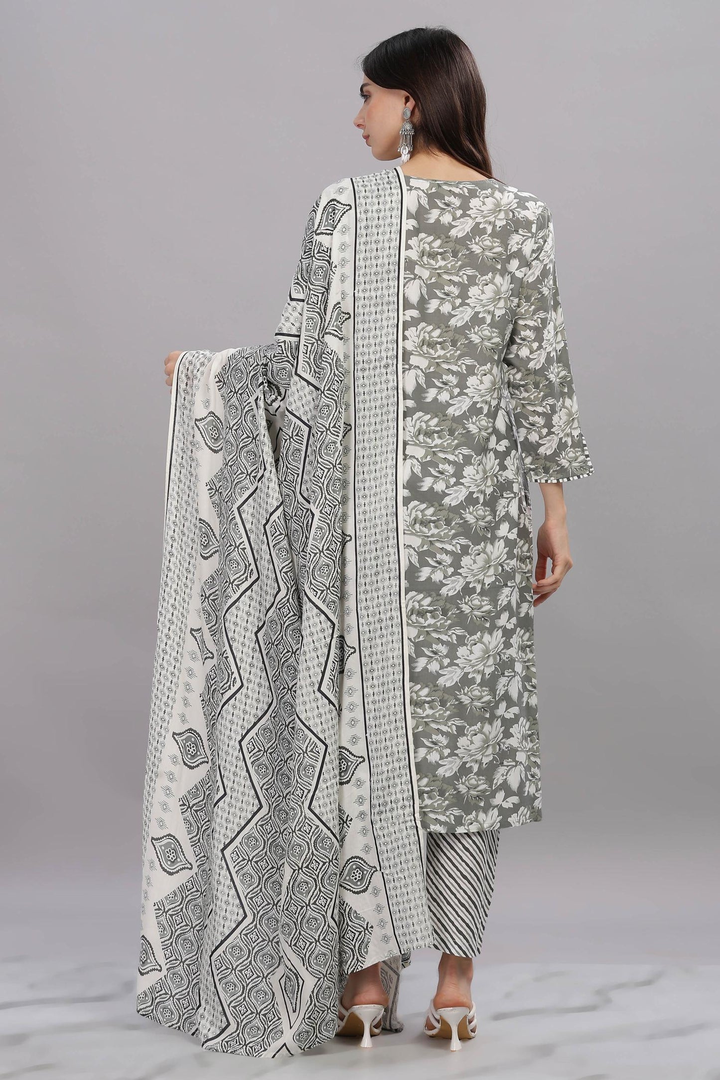 Firdous Rayon Grey Kurta Set with Dupatta