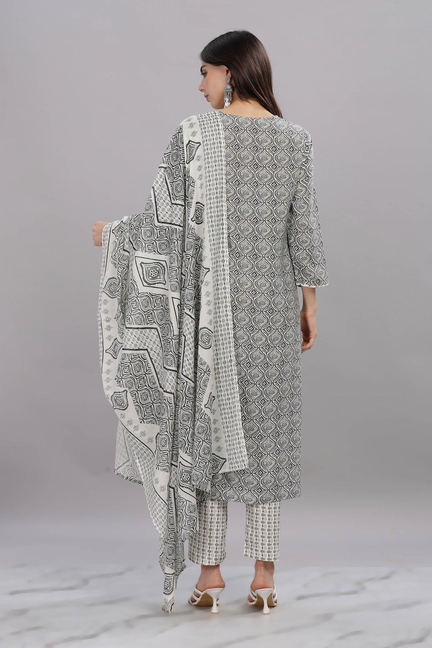 Firdous Rayon Grey Kurta Set with Dupatta