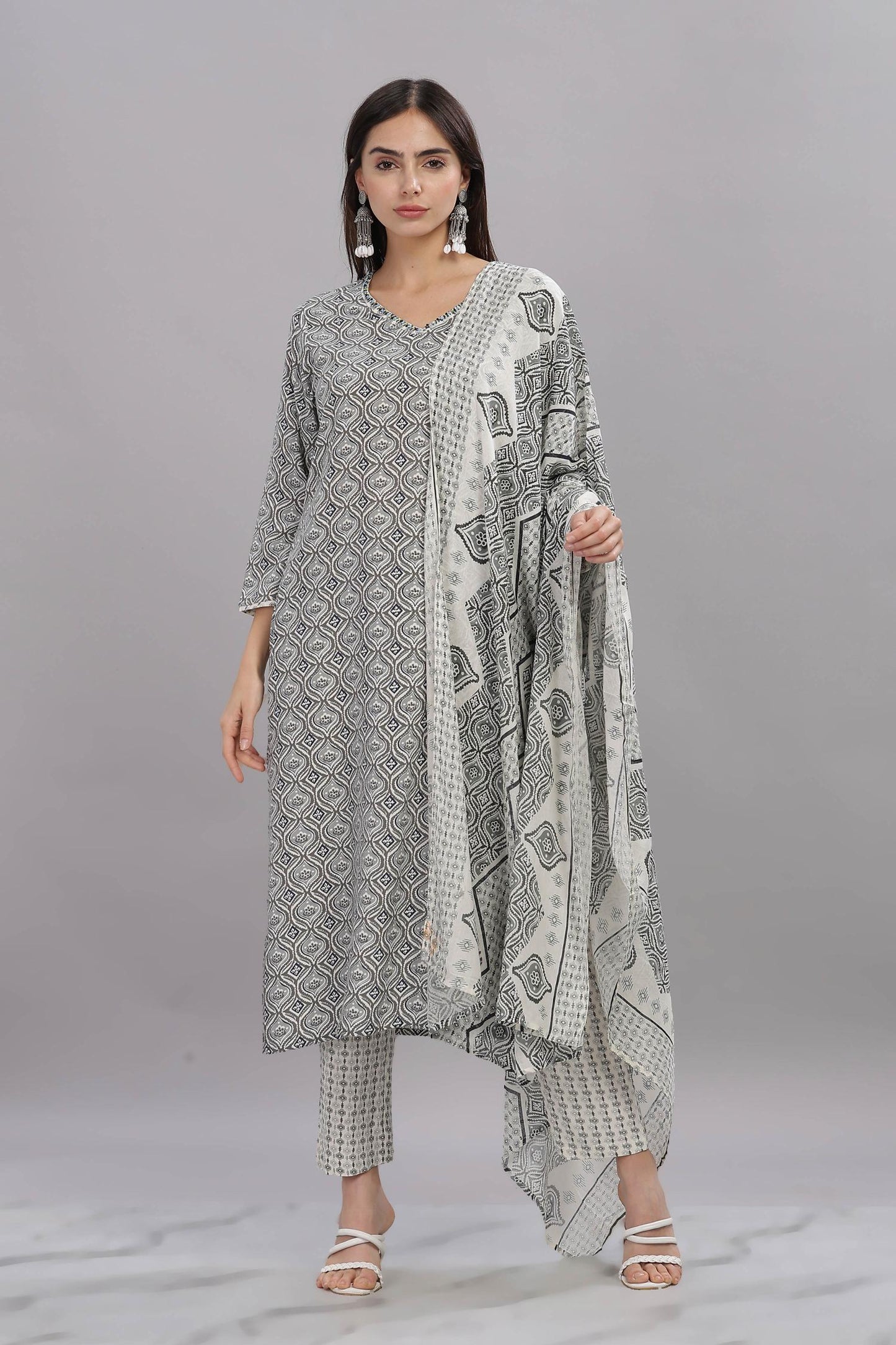 Firdous Rayon Grey Kurta Set with Dupatta