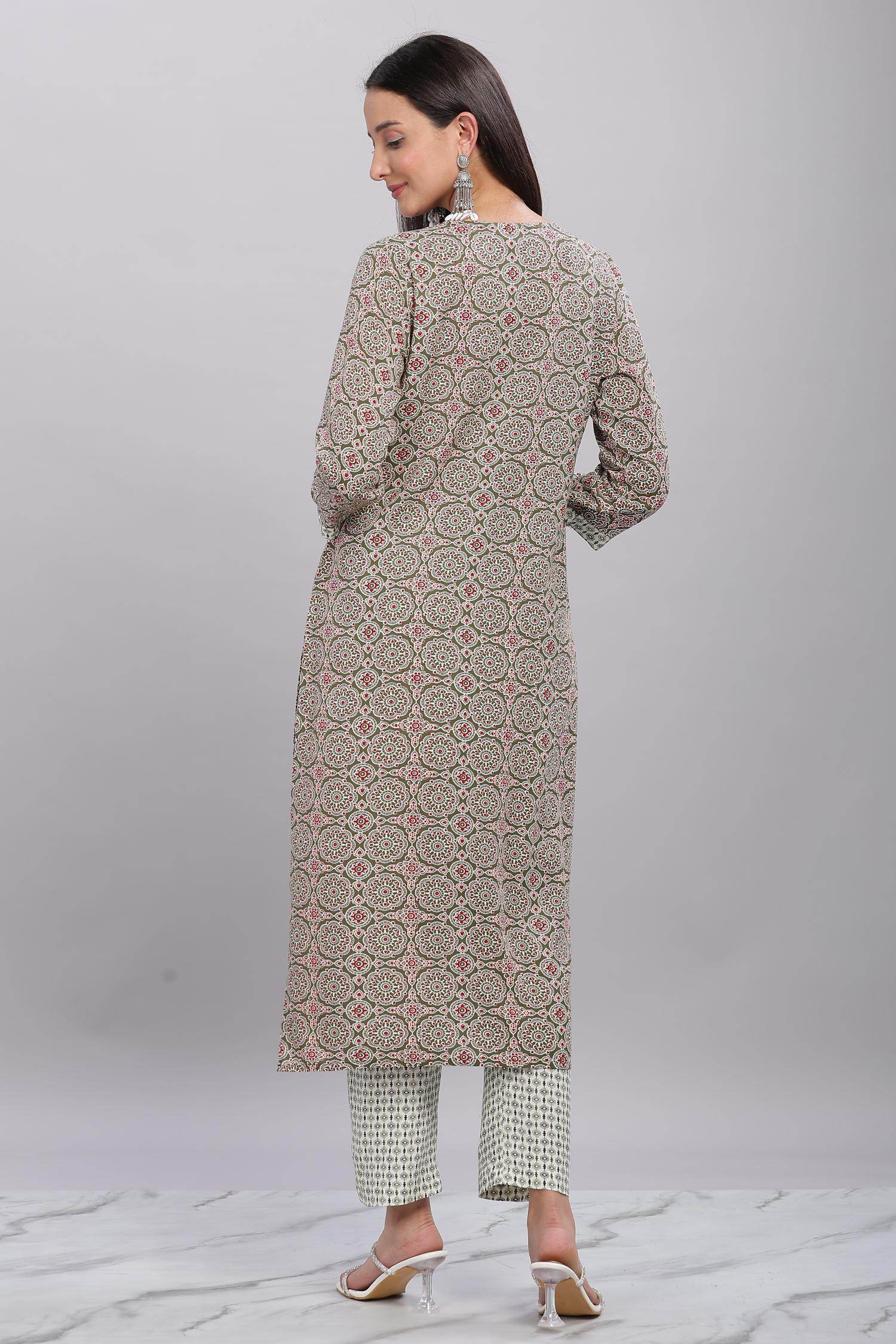 Firdous Rayon Olive Kurta Set with Dupatta - BulBul