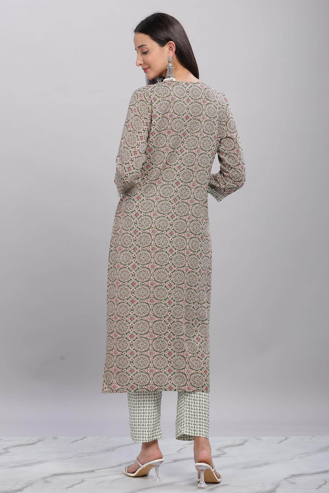 Firdous Rayon Olive Kurta Set with Dupatta - BulBul