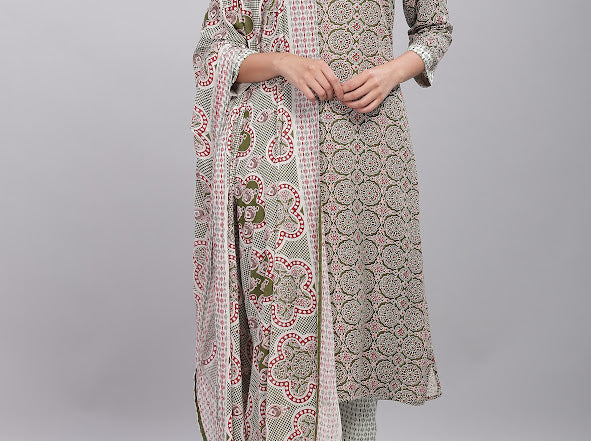 Firdous Rayon Olive Kurta Set with Dupatta