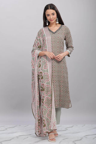 Firdous Rayon Olive Kurta Set with Dupatta - BulBul