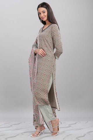 Firdous Rayon Olive Kurta Set with Dupatta - BulBul