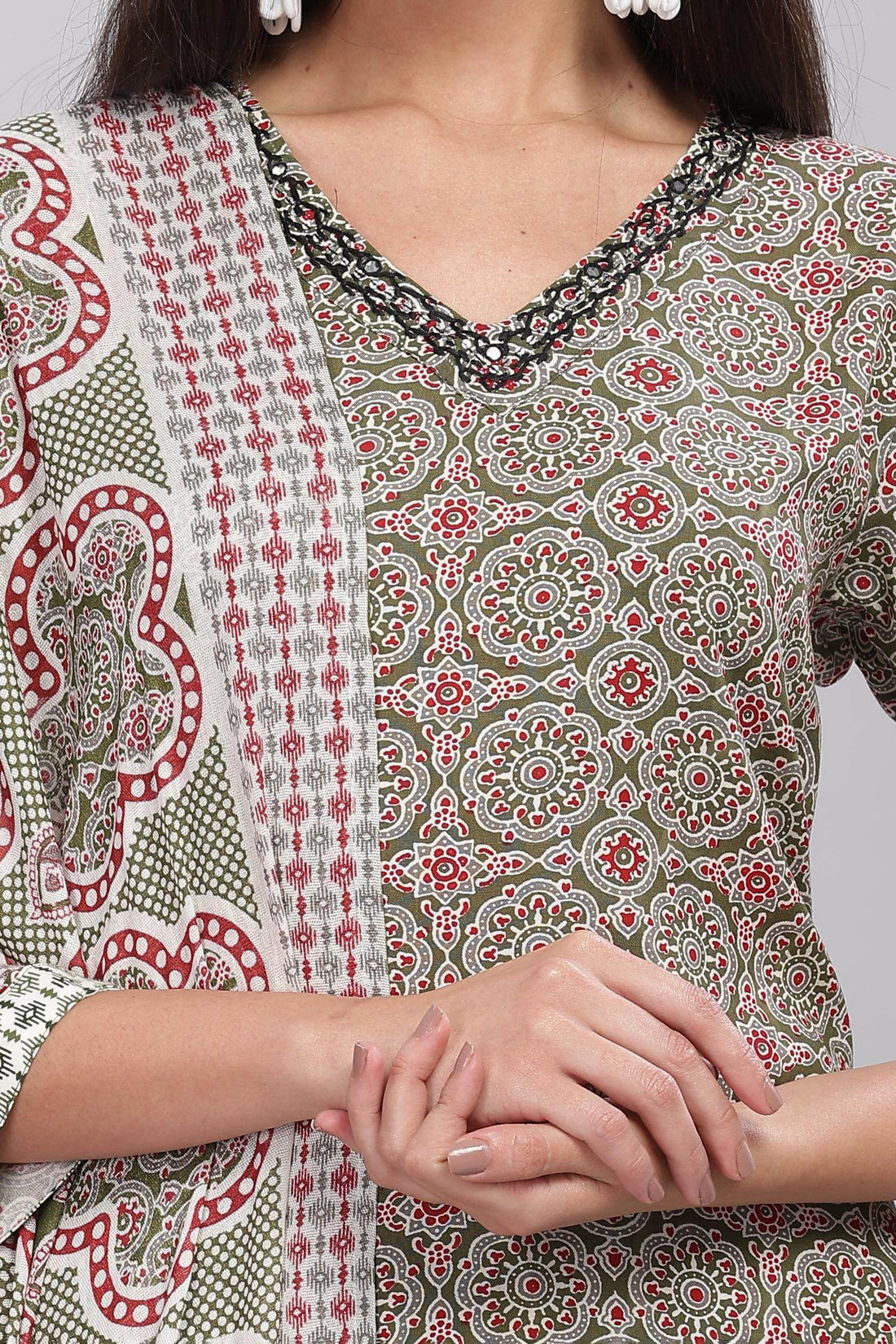 Firdous Rayon Olive Kurta Set with Dupatta - BulBul