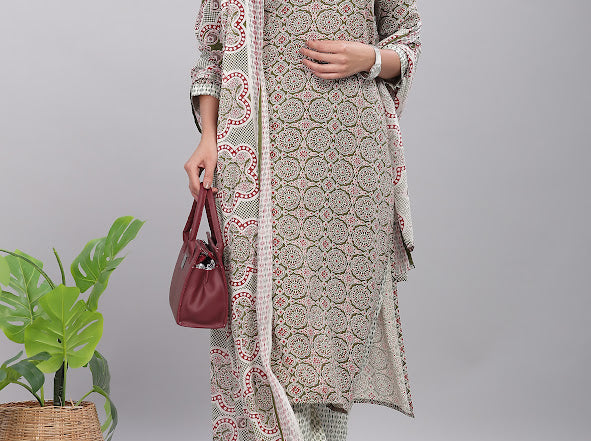 Firdous Rayon Olive Kurta Set with Dupatta