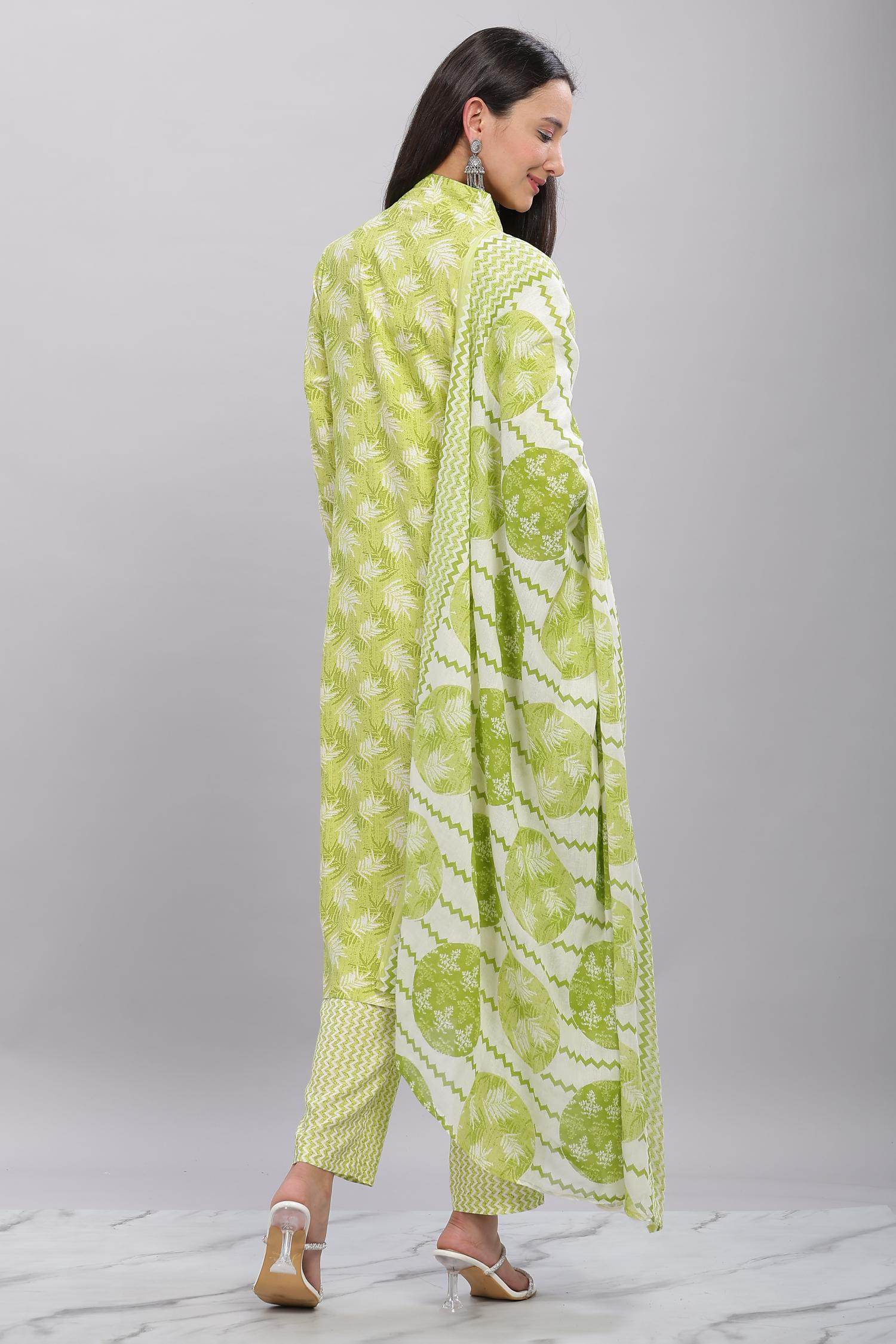 Firdous Rayon Green Kurta Set with Dupatta - BulBul