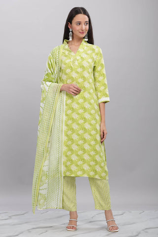 Firdous Rayon Green Kurta Set with Dupatta - BulBul