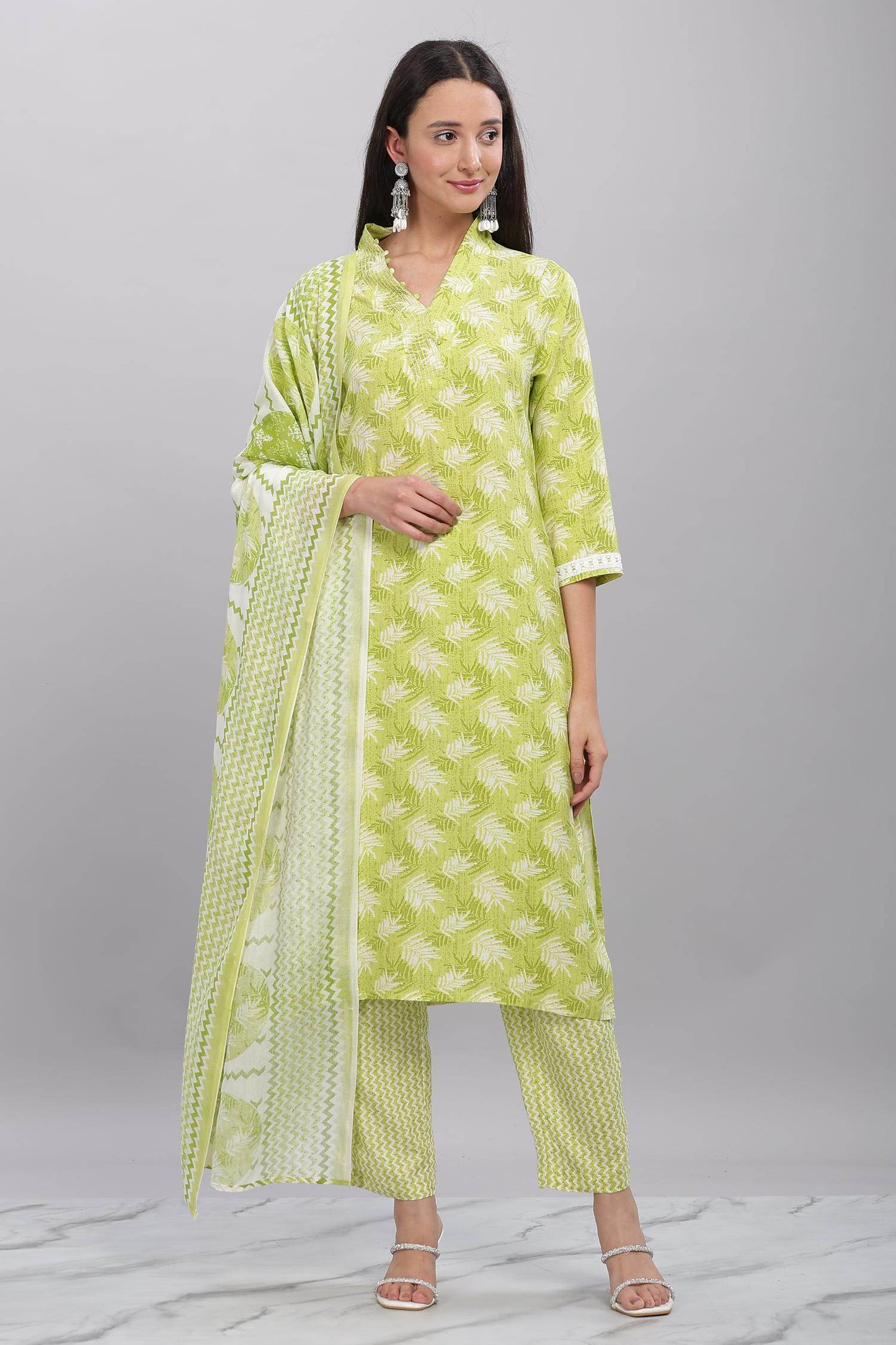 Firdous Rayon Green Kurta Set with Dupatta - BulBul