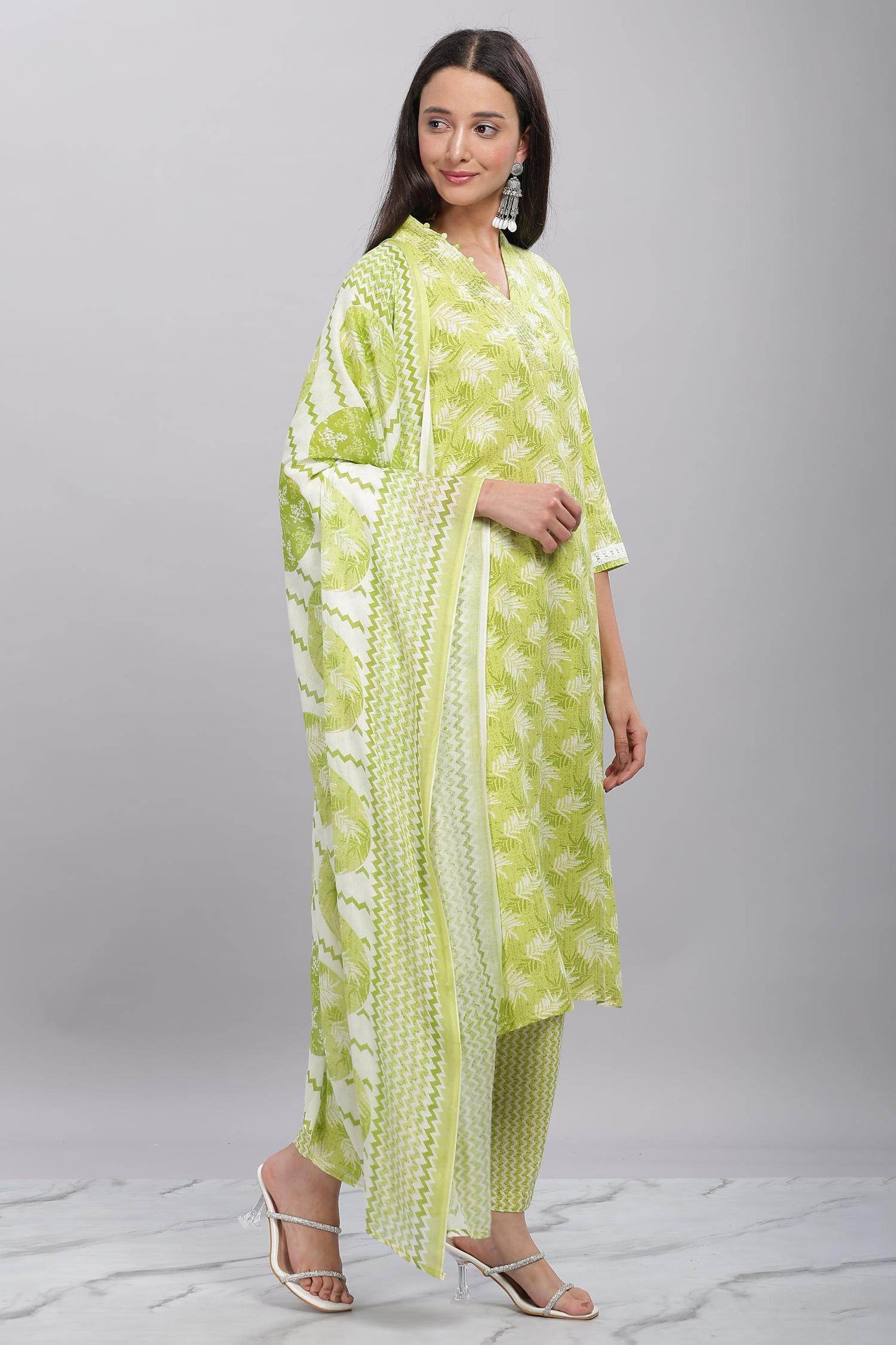 Firdous Rayon Green Kurta Set with Dupatta - BulBul