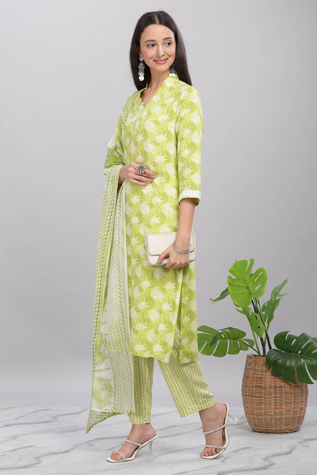 Firdous Rayon Green Kurta Set with Dupatta - BulBul