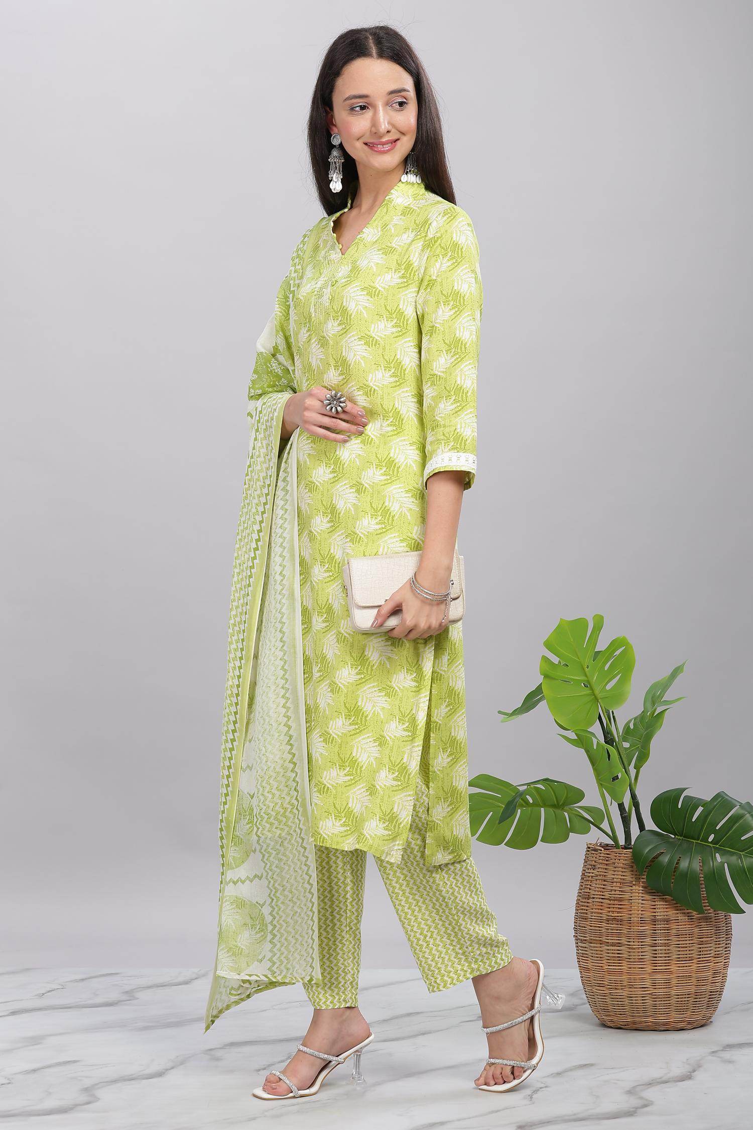 Firdous Rayon Green Kurta Set with Dupatta - BulBul
