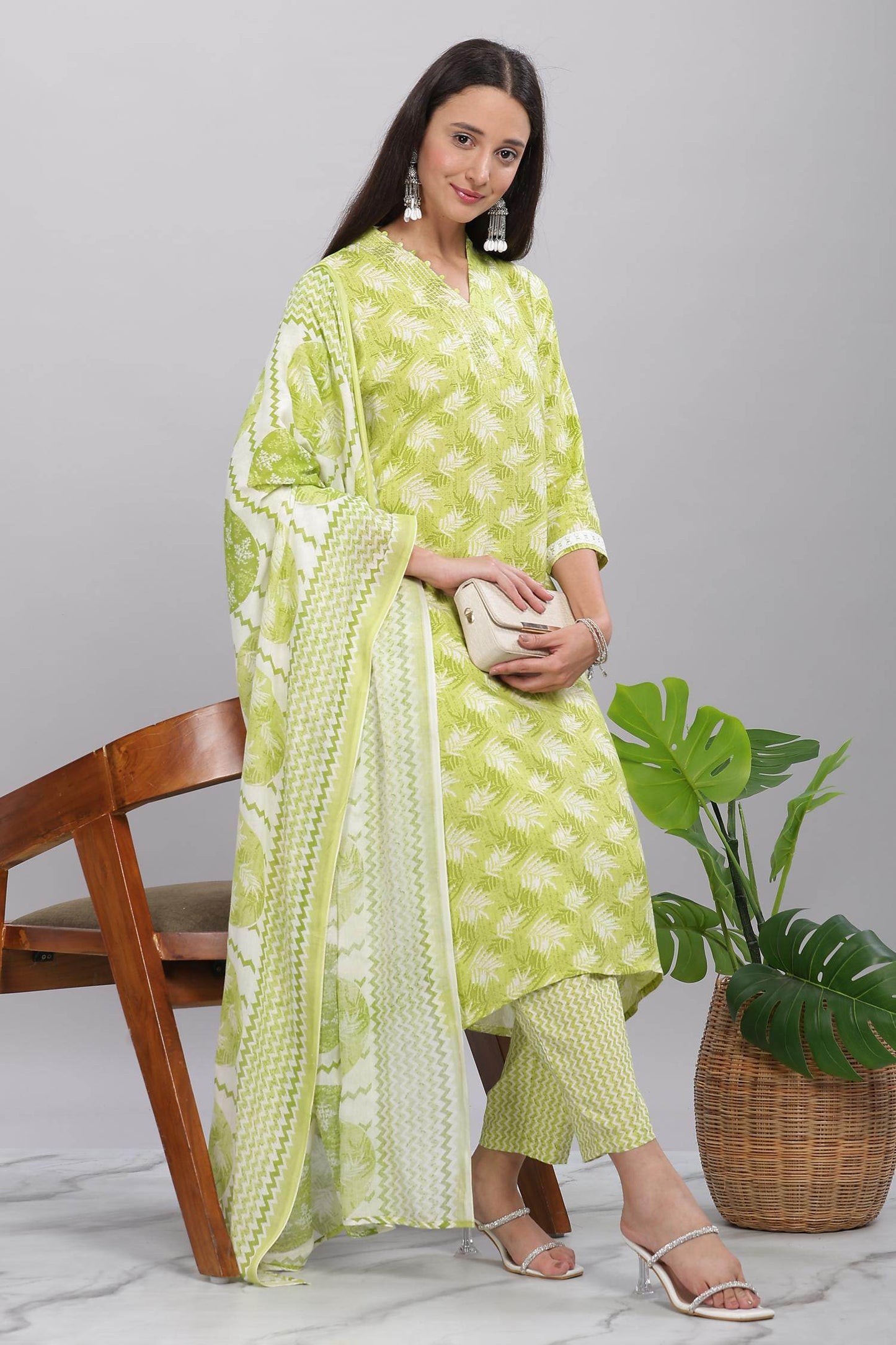 Firdous Rayon Green Kurta Set with Dupatta - BulBul