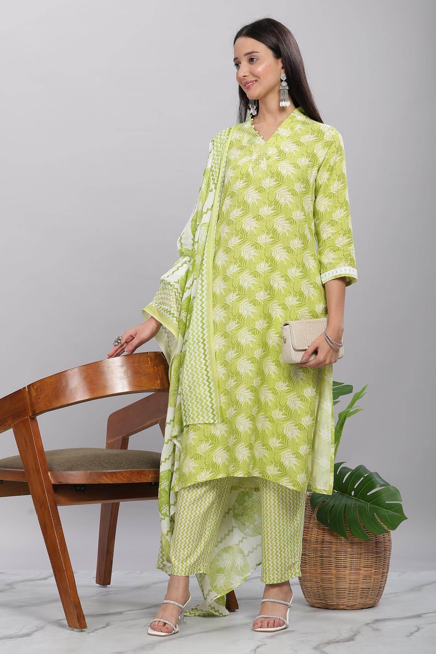 Firdous Rayon Green Kurta Set with Dupatta - BulBul
