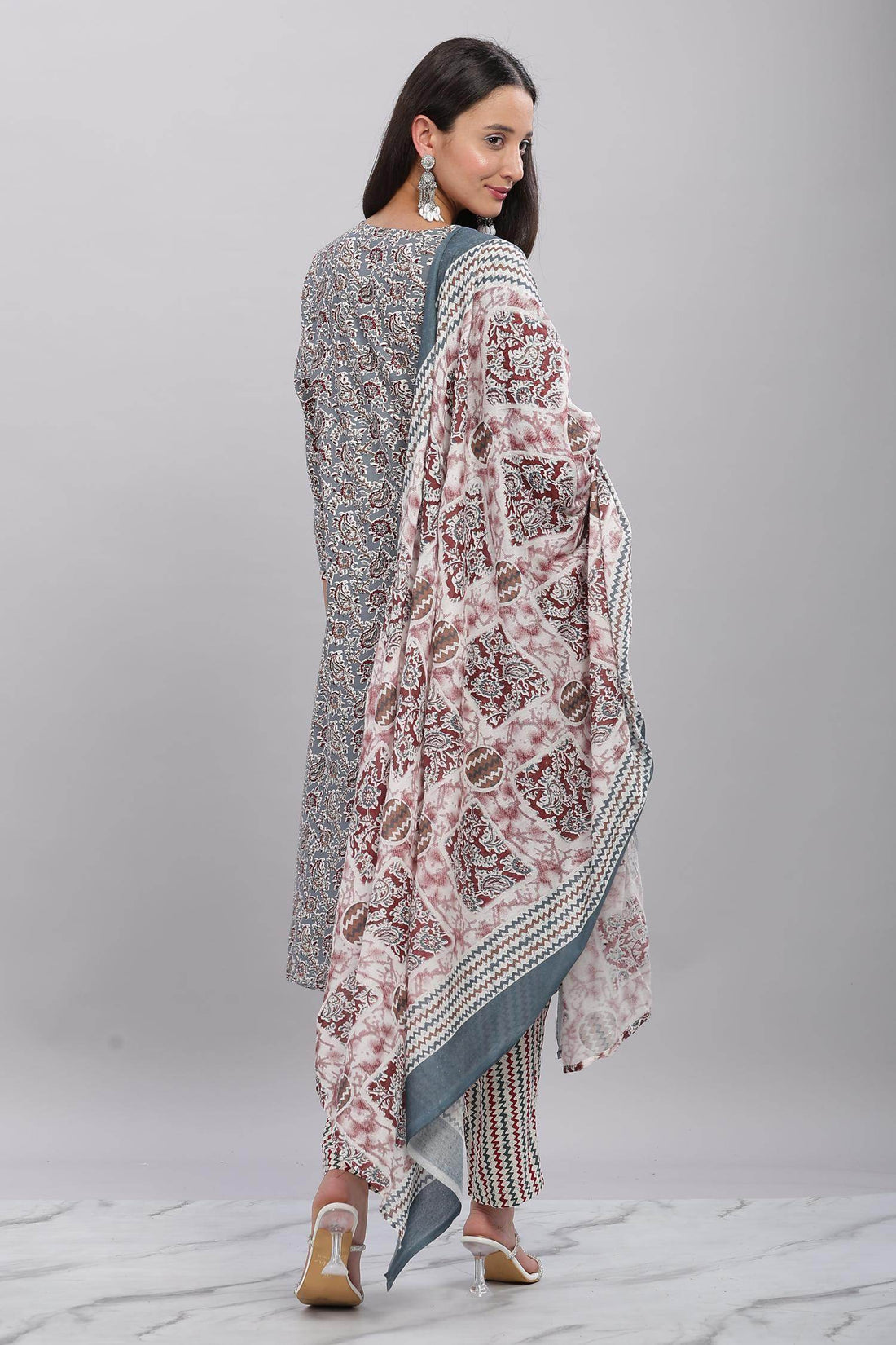Firdous Rayon Grey Kurta Set with Dupatta - BulBul