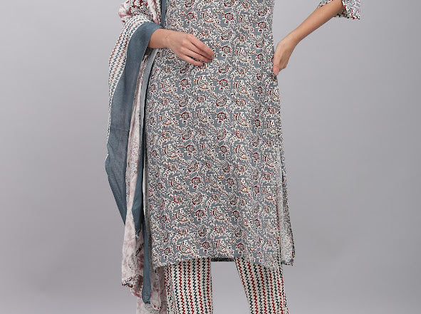 Firdous Rayon Grey Kurta Set with Dupatta