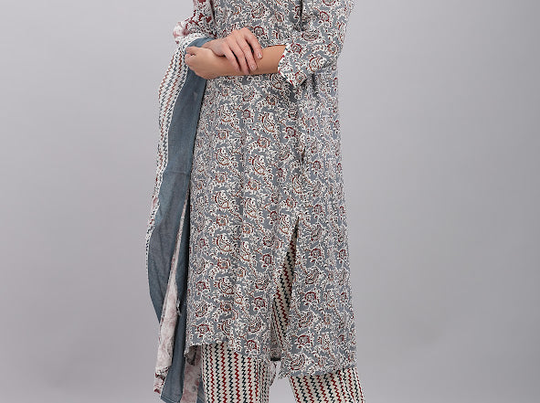 Firdous Rayon Grey Kurta Set with Dupatta