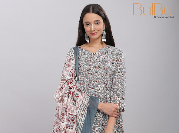 Firdous Rayon Grey Kurta Set with Dupatta