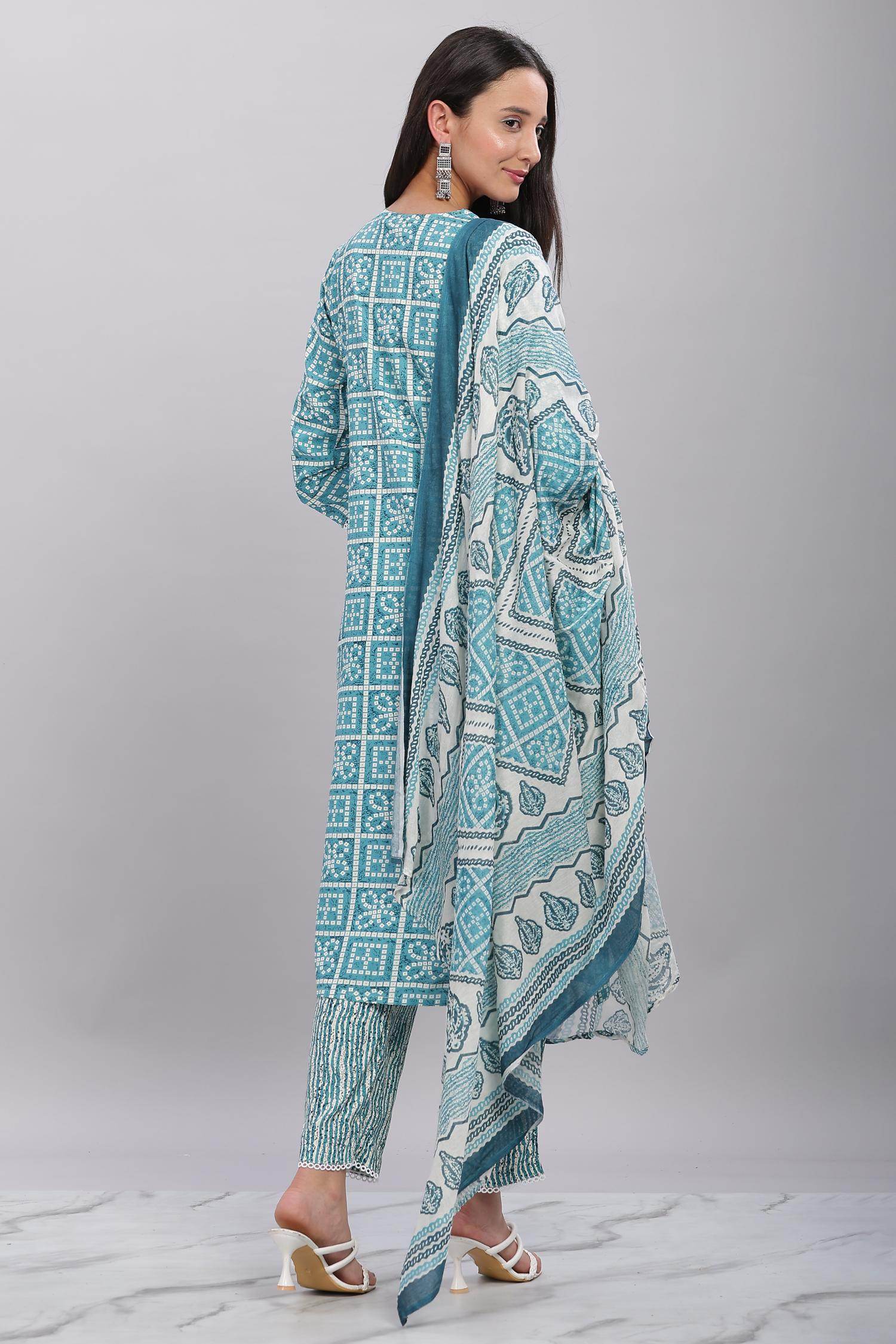 Firdous Blue Rayon Kurta Set with Dupatta - BulBul