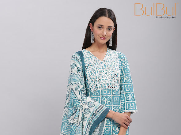 Firdous Blue Rayon Kurta Set with Dupatta