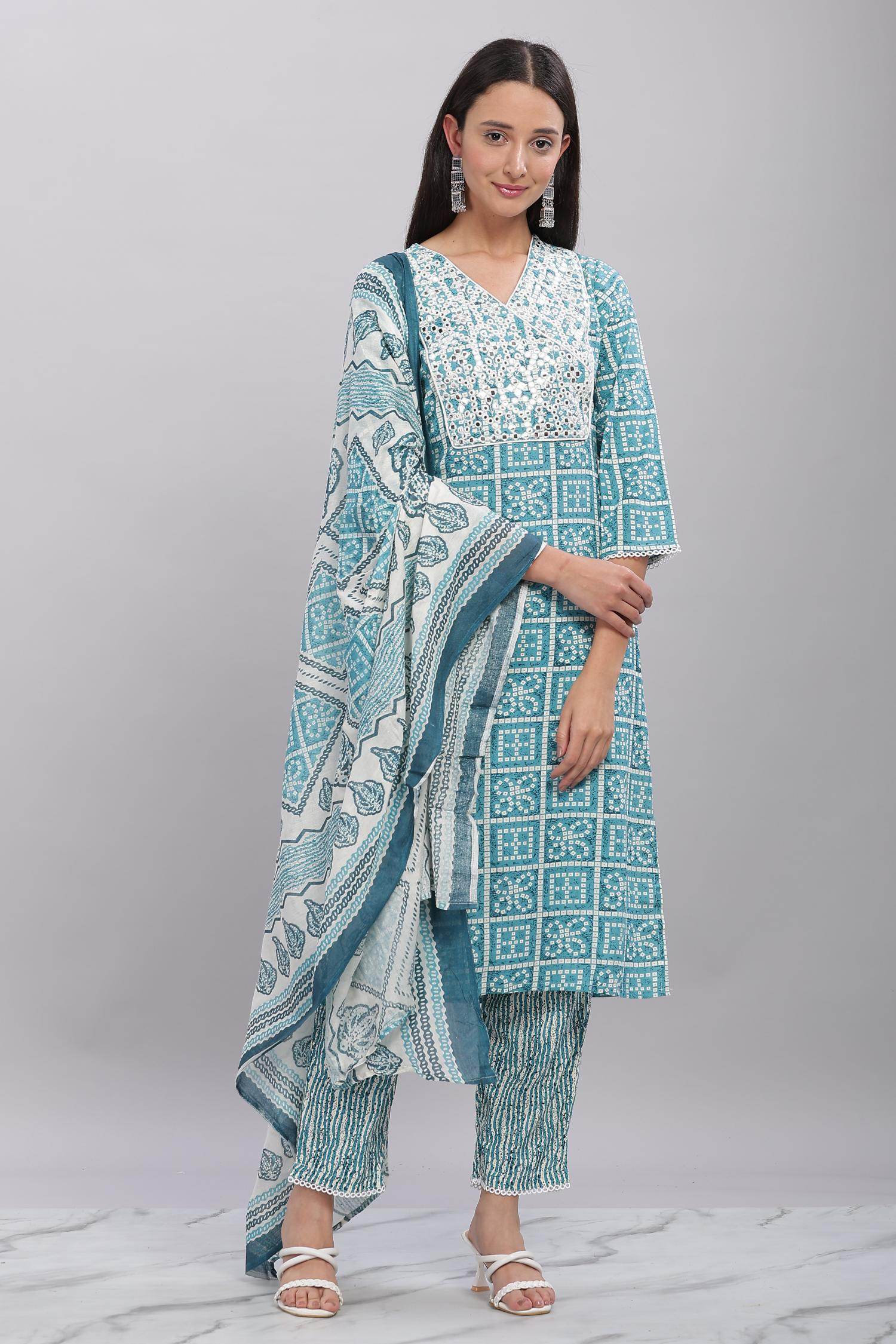 Firdous Blue Rayon Kurta Set with Dupatta - BulBul