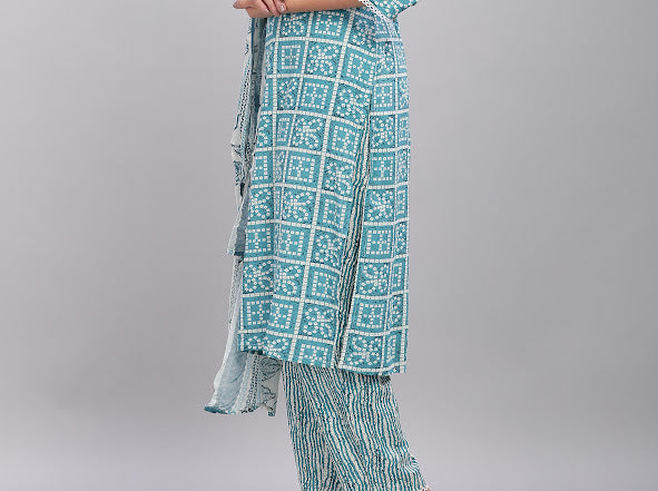 Firdous Blue Rayon Kurta Set with Dupatta