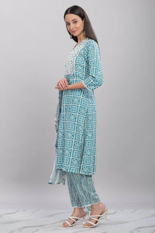 Firdous Blue Rayon Kurta Set with Dupatta - BulBul