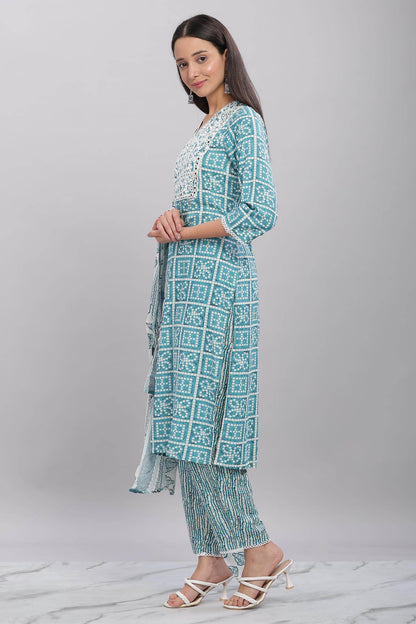 Firdous Blue Rayon Kurta Set with Dupatta - BulBul