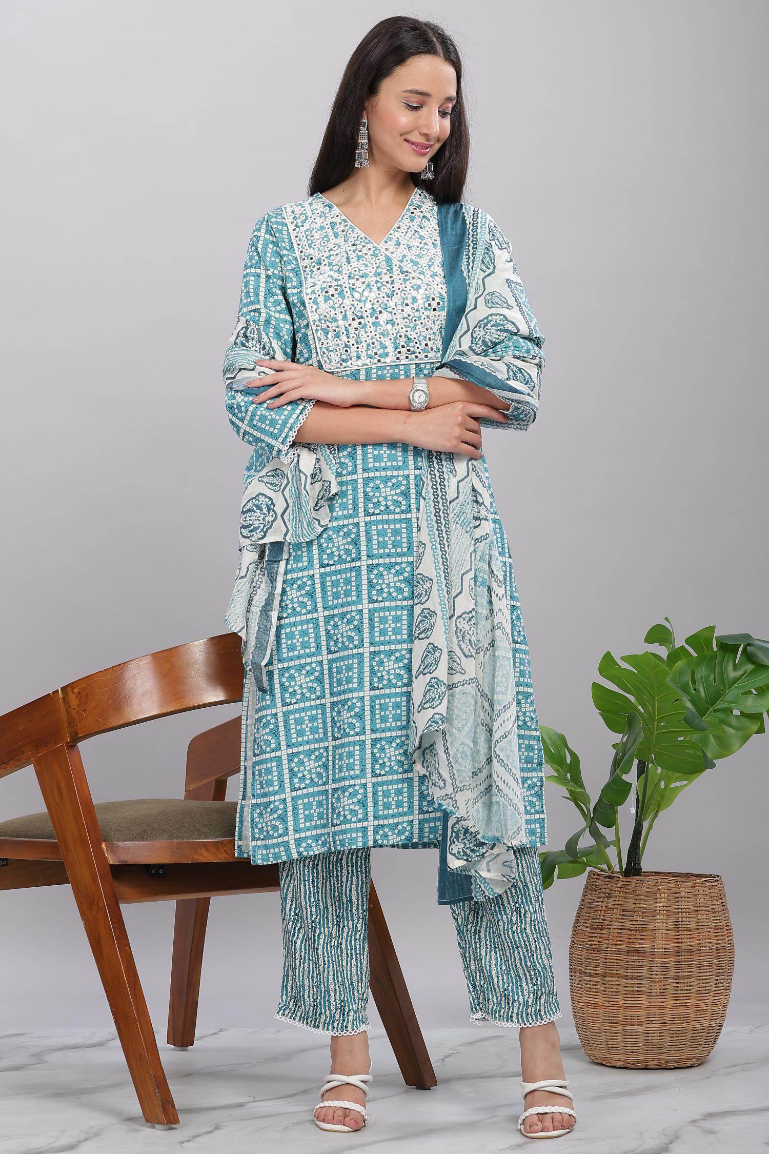 Firdous Blue Rayon Kurta Set with Dupatta - BulBul