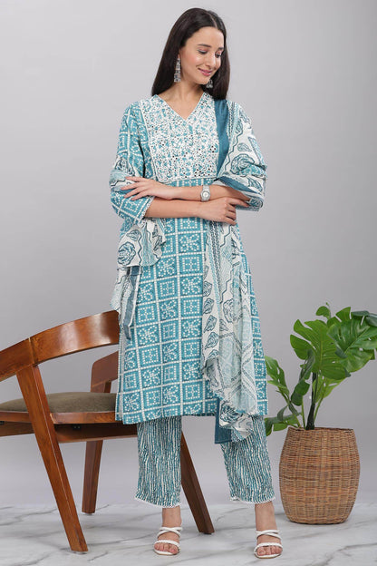 Firdous Blue Rayon Kurta Set with Dupatta - BulBul