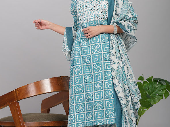 Firdous Blue Rayon Kurta Set with Dupatta