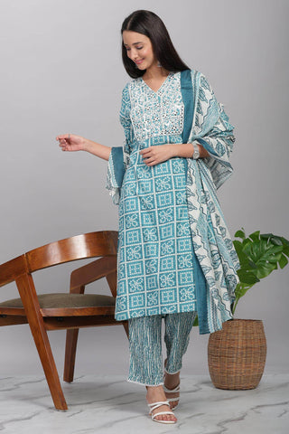 Firdous Blue Rayon Kurta Set with Dupatta - BulBul