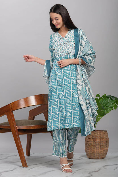 Firdous Blue Rayon Kurta Set with Dupatta - BulBul