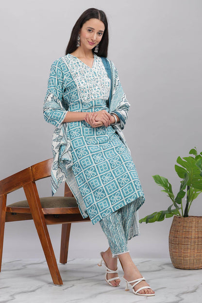 Firdous Blue Rayon Kurta Set with Dupatta - BulBul