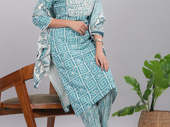 Firdous Blue Rayon Kurta Set with Dupatta