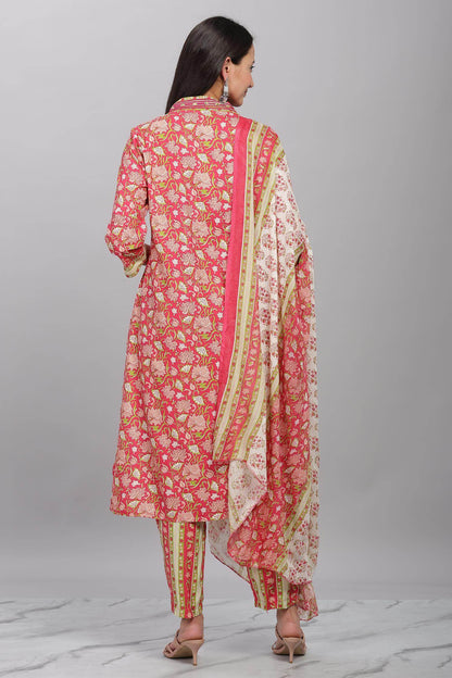Firdous Rayon Red Kurta Set with Dupatta - BulBul