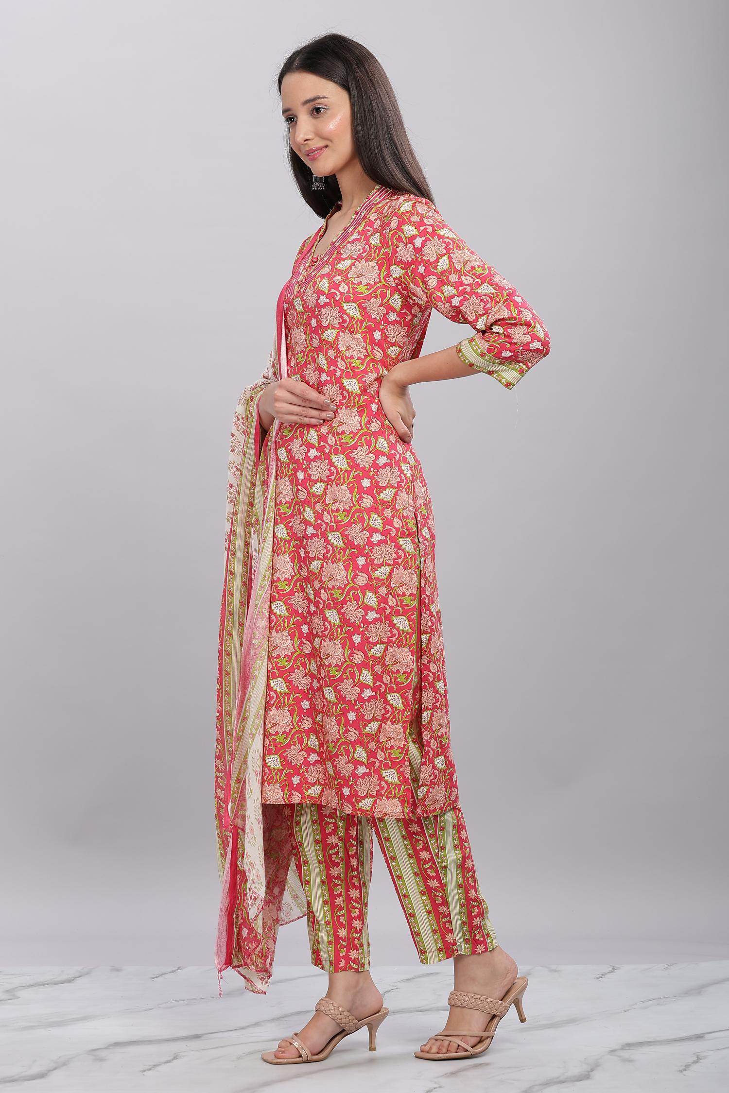 Firdous Rayon Red Kurta Set with Dupatta - BulBul