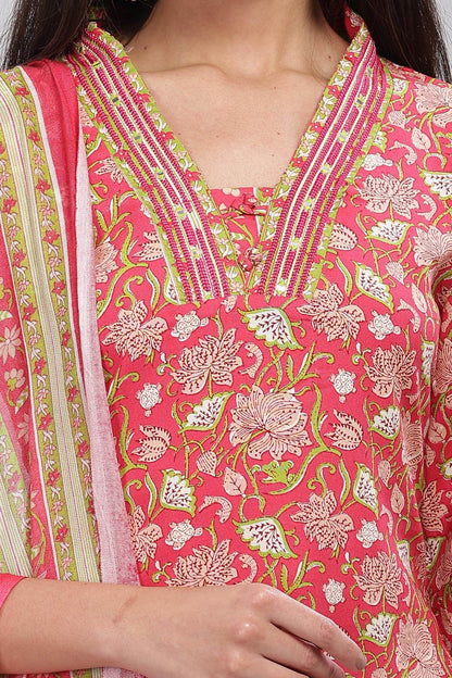 Firdous Rayon Red Kurta Set with Dupatta - BulBul