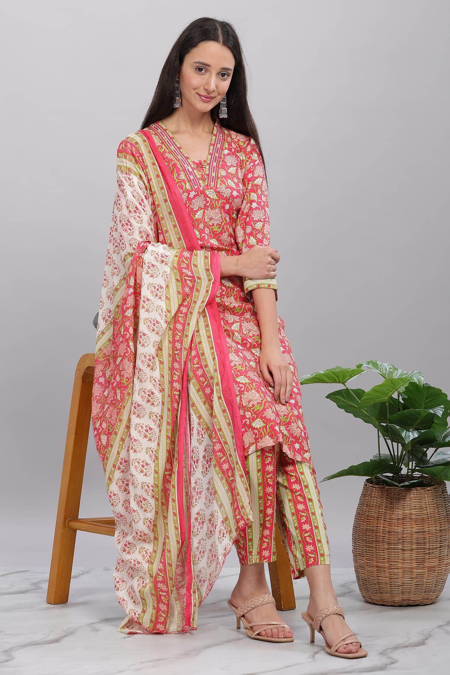 Firdous Rayon Red Kurta Set with Dupatta - BulBul